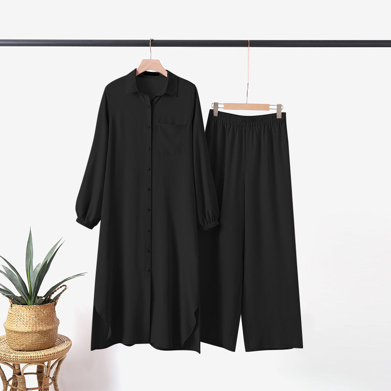 2-Piece Set: Long Sleeve Blouse with Trousers