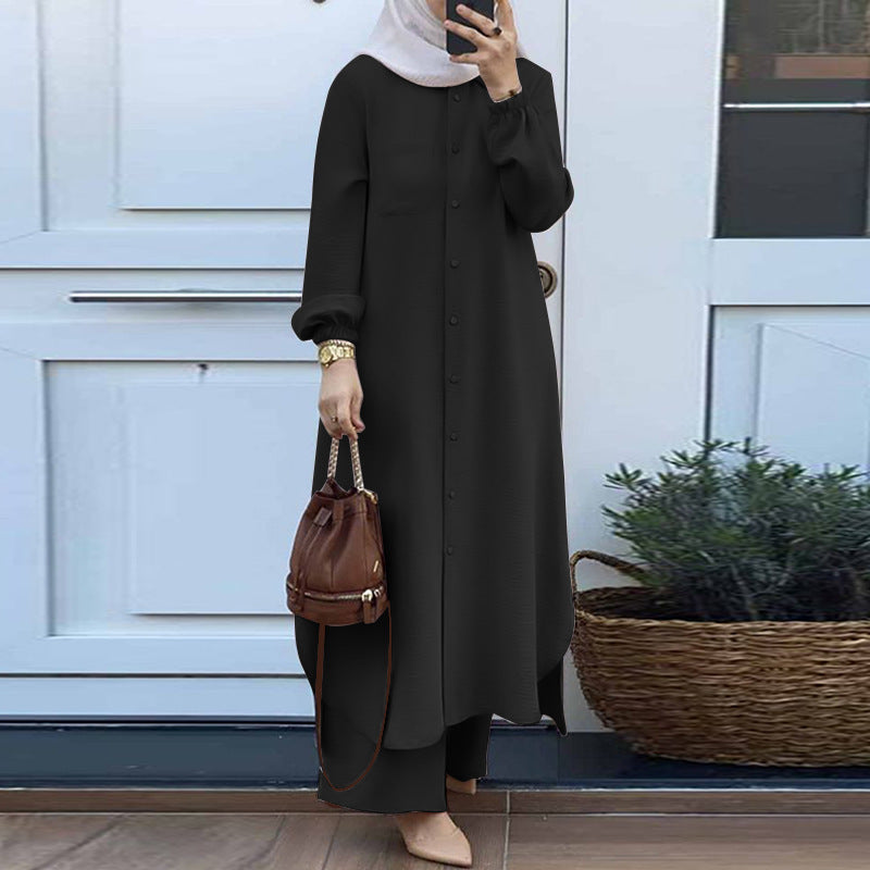 2-Piece Set: Long Sleeve Blouse with Trousers