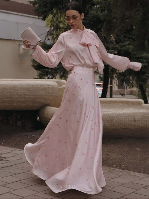 Floral Jacquard Satin Coat & Dress Set - Elegant Two-Piece Ensemble