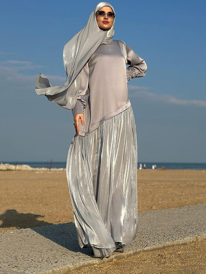 Two-Tone Long Sleeve Maxi Dress