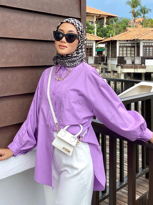 Solid Color Pocket Patchwork Blouse