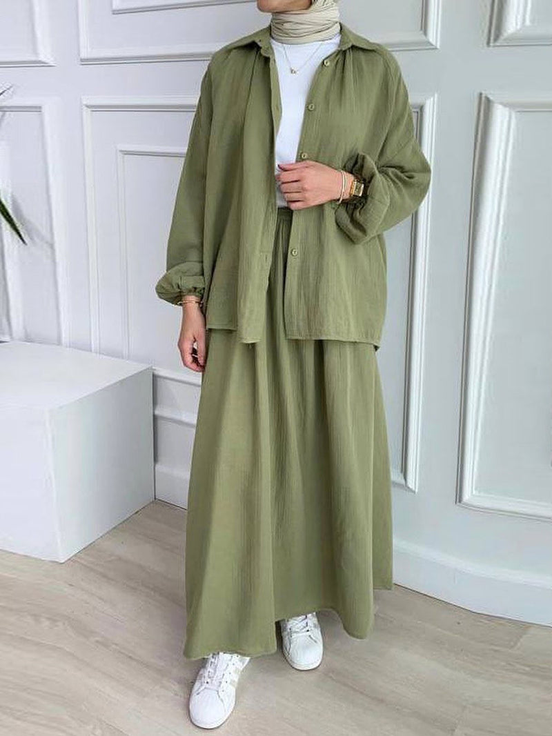 Women's Puff Sleeve Blouse & Skirt Set