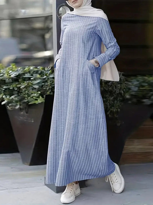Striped Print Abaya Dress