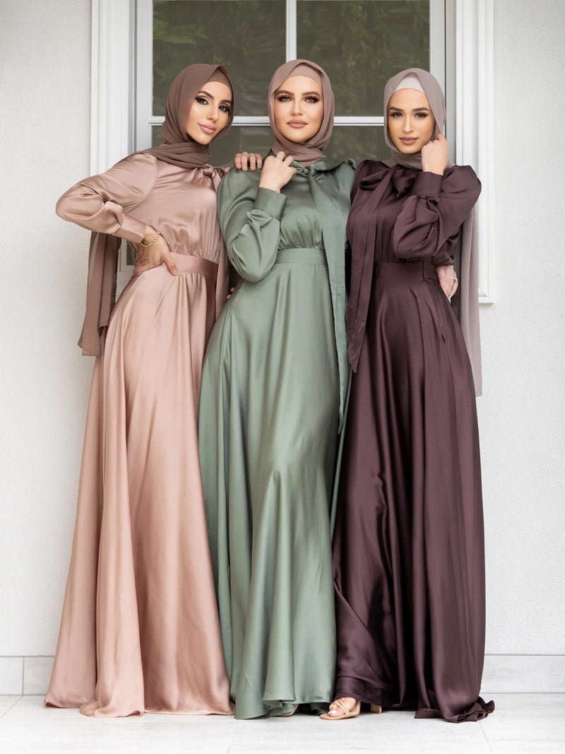 Elegant Satin Maxi Dress with Flared Skirt