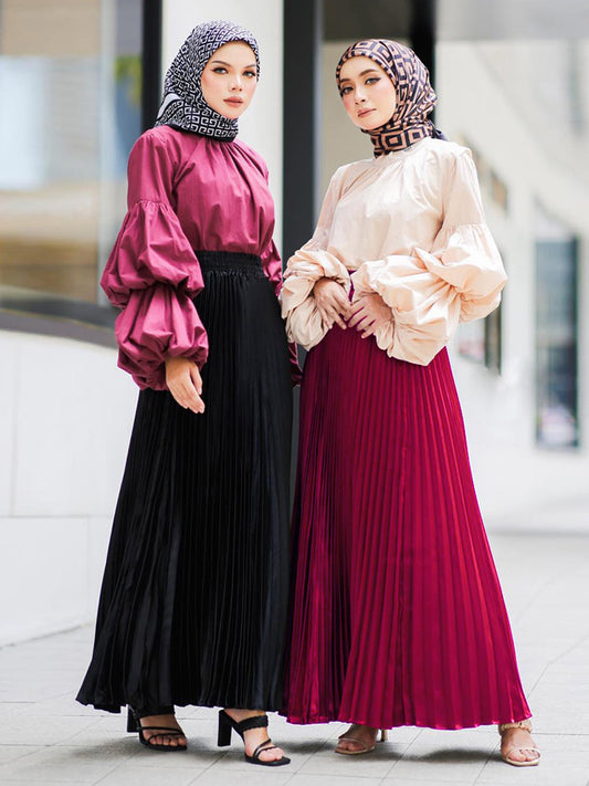 Pleated Flared Maxi Skirt