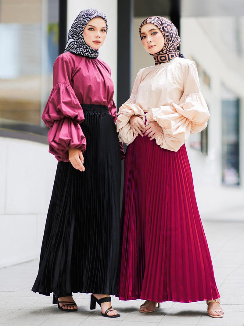Pleated Flared Maxi Skirt