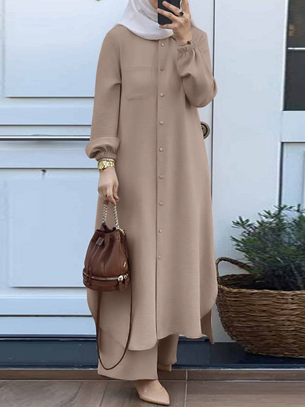 2-Piece Set: Long Sleeve Blouse with Trousers