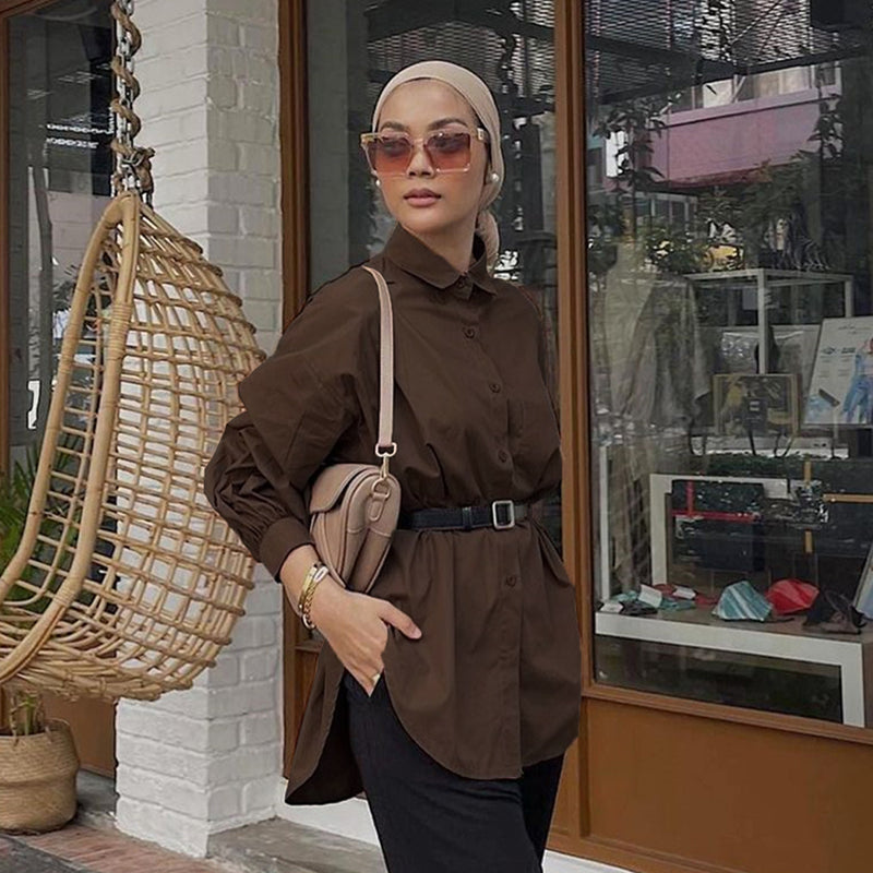 Solid Color Pocket Patchwork Blouse