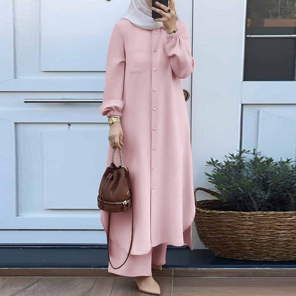 2-Piece Set: Long Sleeve Blouse with Trousers