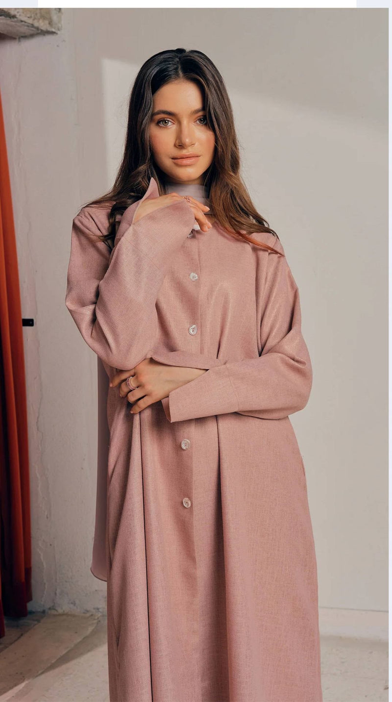 Soft Pink Flowy Abaya Dress