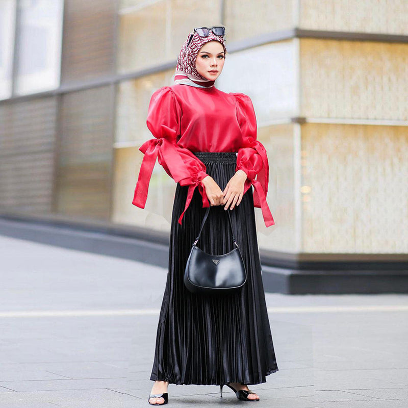 Pleated Flared Maxi Skirt