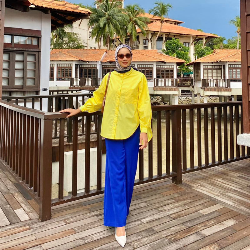 Solid Color Pocket Patchwork Blouse