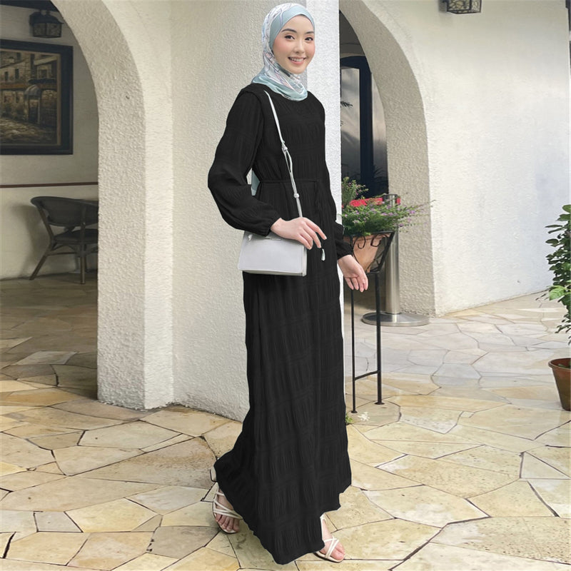 Pleated Chiffon Abaya Dress – Flowy Maxi Elegance