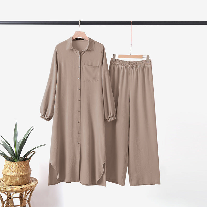 2-Piece Set: Long Sleeve Blouse with Trousers