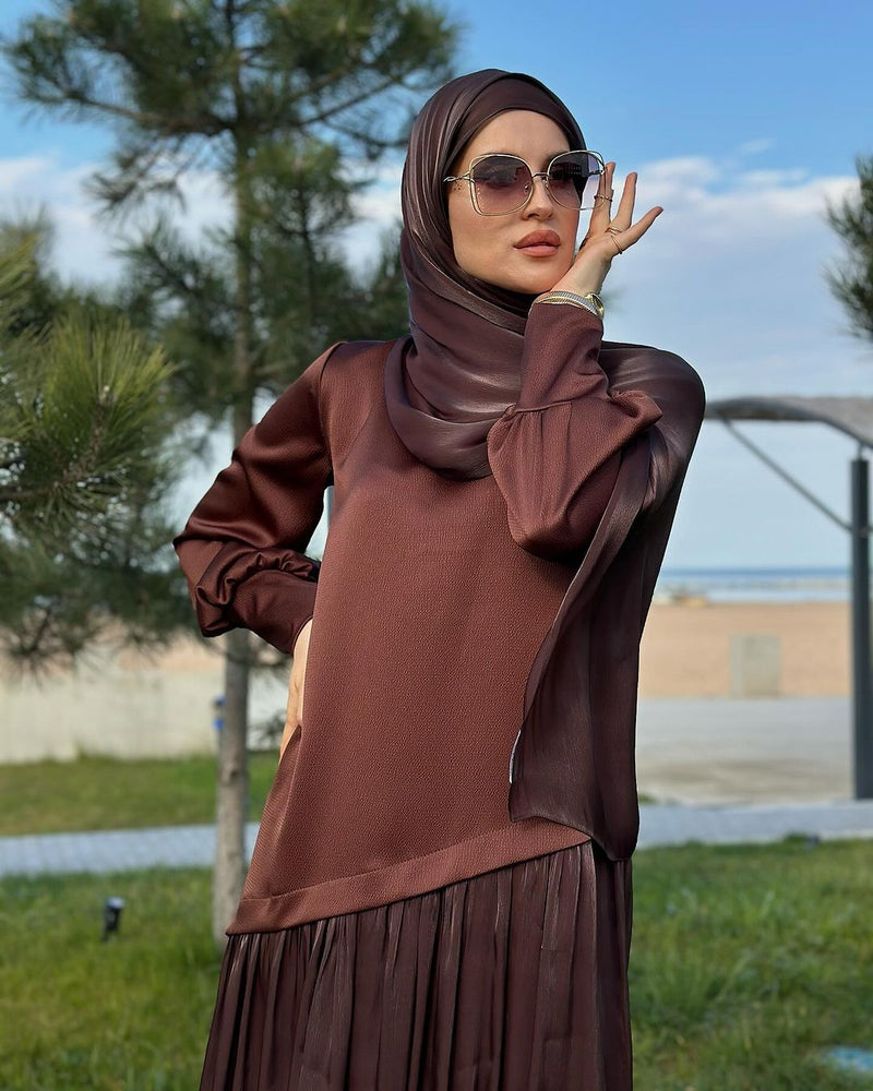 Two-Tone Long Sleeve Maxi Dress