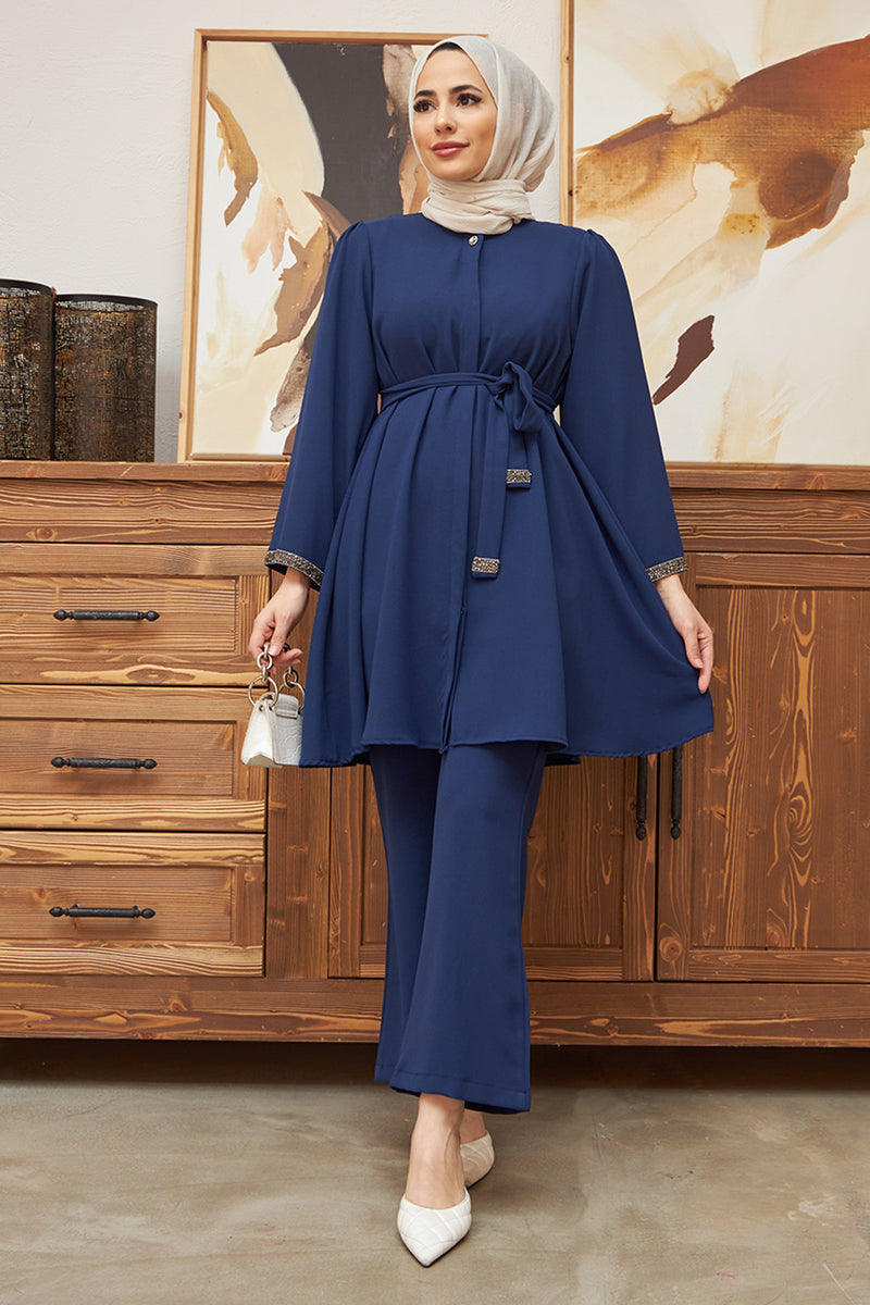 Rhinestone Embellished Top & Flared Pants Set