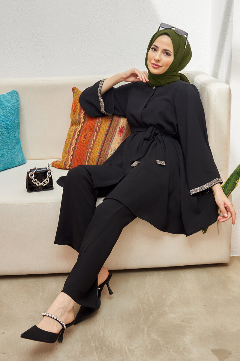 Rhinestone Embellished Top & Flared Pants Set