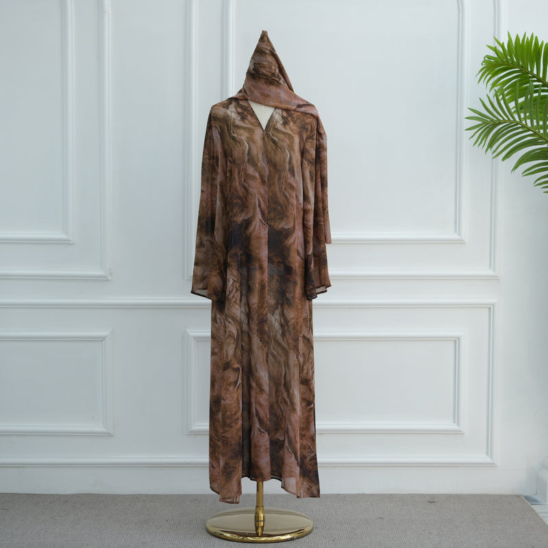 Elegant Open Front Kimono with Matching Scarf