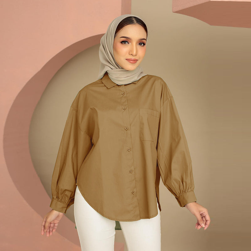 Solid Color Pocket Patchwork Blouse