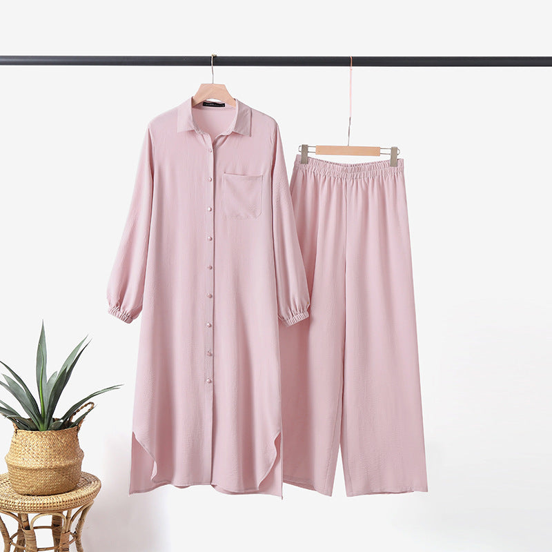 2-Piece Set: Long Sleeve Blouse with Trousers