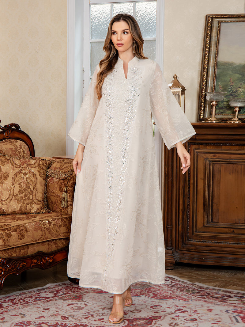 Chiffon Embroidered Abaya Dress with Sequins