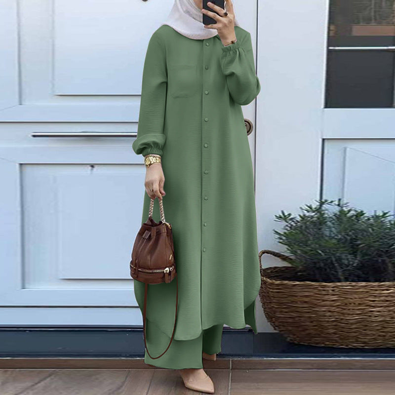 2-Piece Set: Long Sleeve Blouse with Trousers