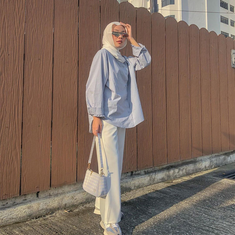 Solid Color Pocket Patchwork Blouse