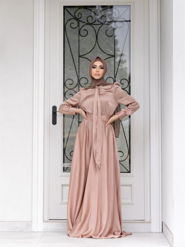 Elegant Satin Maxi Dress with Flared Skirt