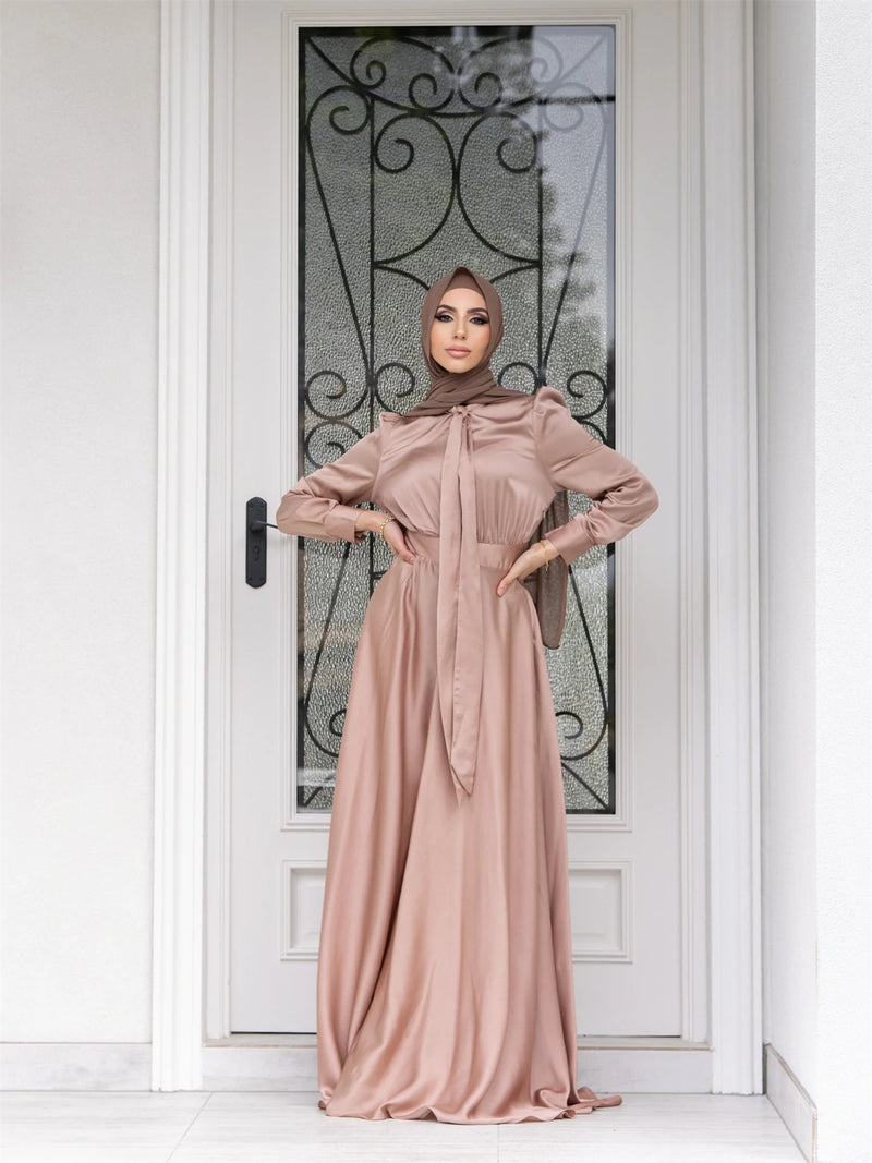 Elegant Satin Maxi Dress with Flared Skirt