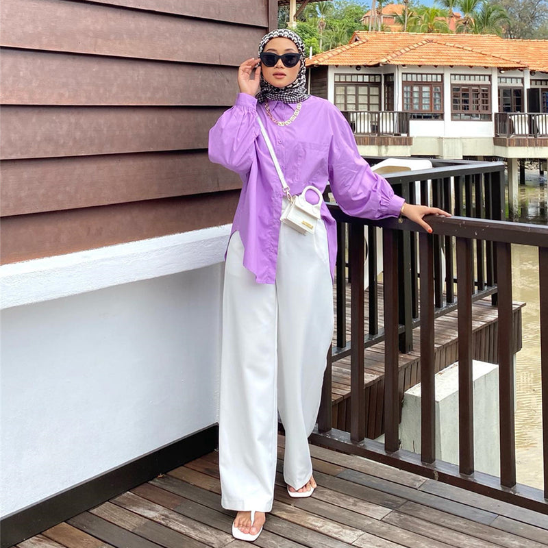 Solid Color Pocket Patchwork Blouse