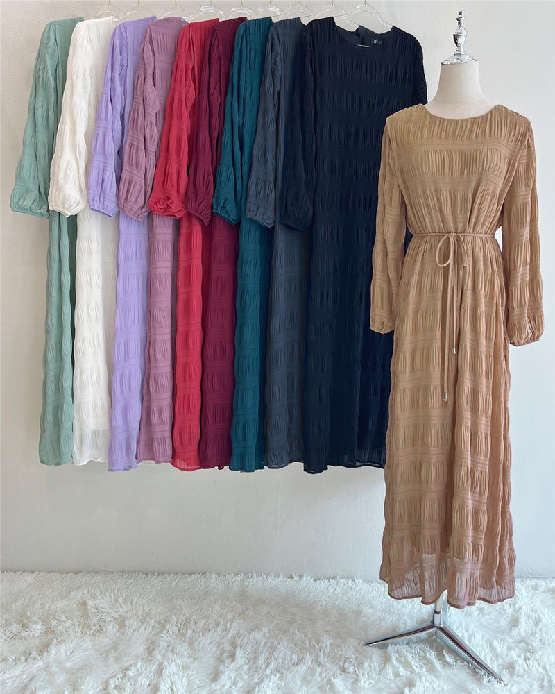 Pleated Chiffon Abaya Dress – Flowy Maxi Elegance