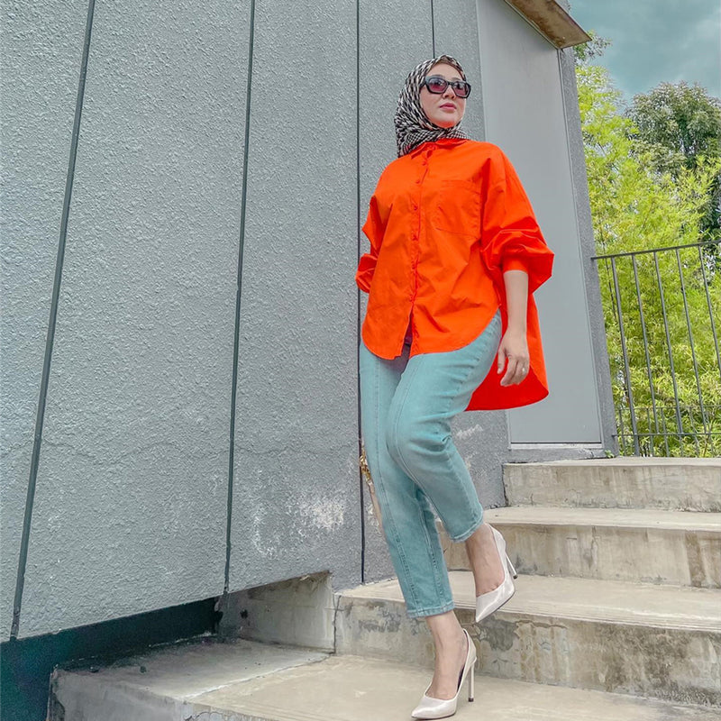 Solid Color Pocket Patchwork Blouse