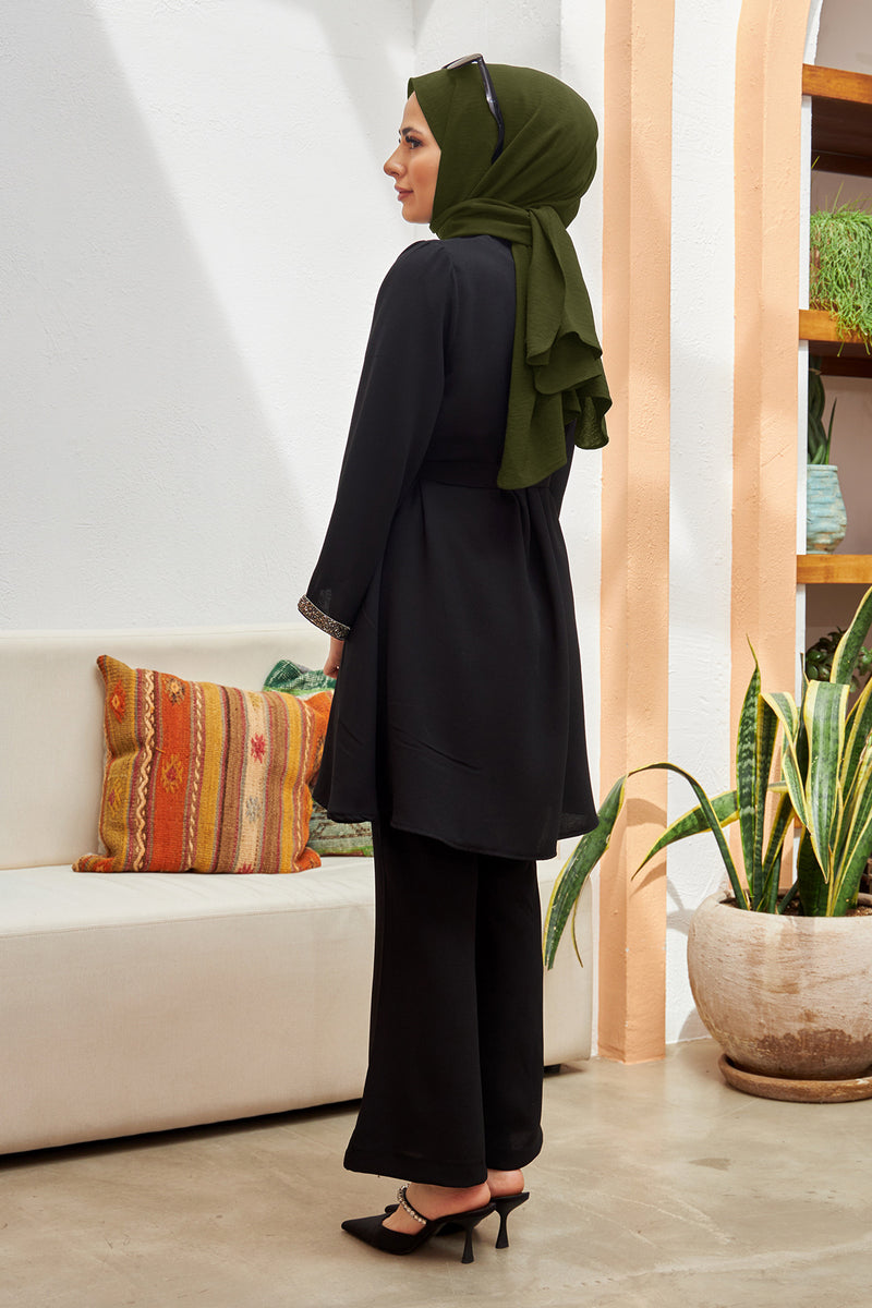 Rhinestone Embellished Top & Flared Pants Set