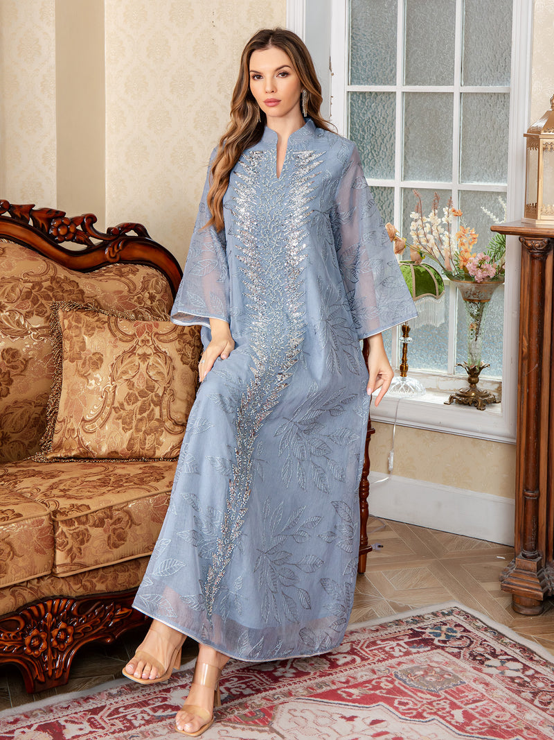 Chiffon Embroidered Abaya Dress with Sequins