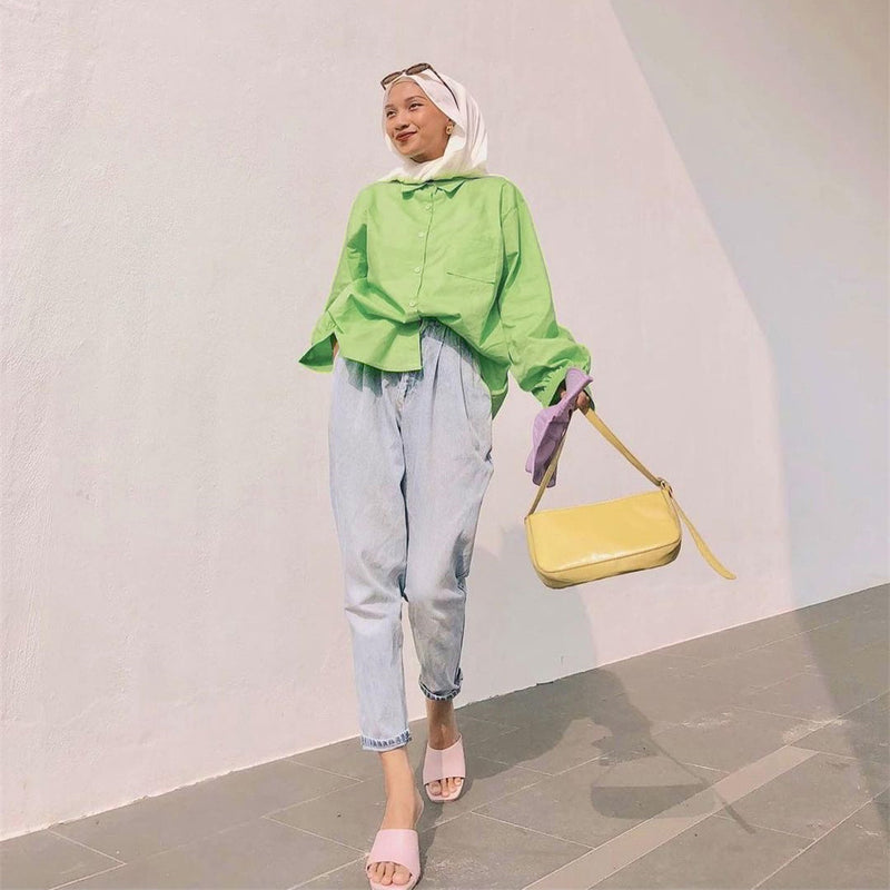 Solid Color Pocket Patchwork Blouse