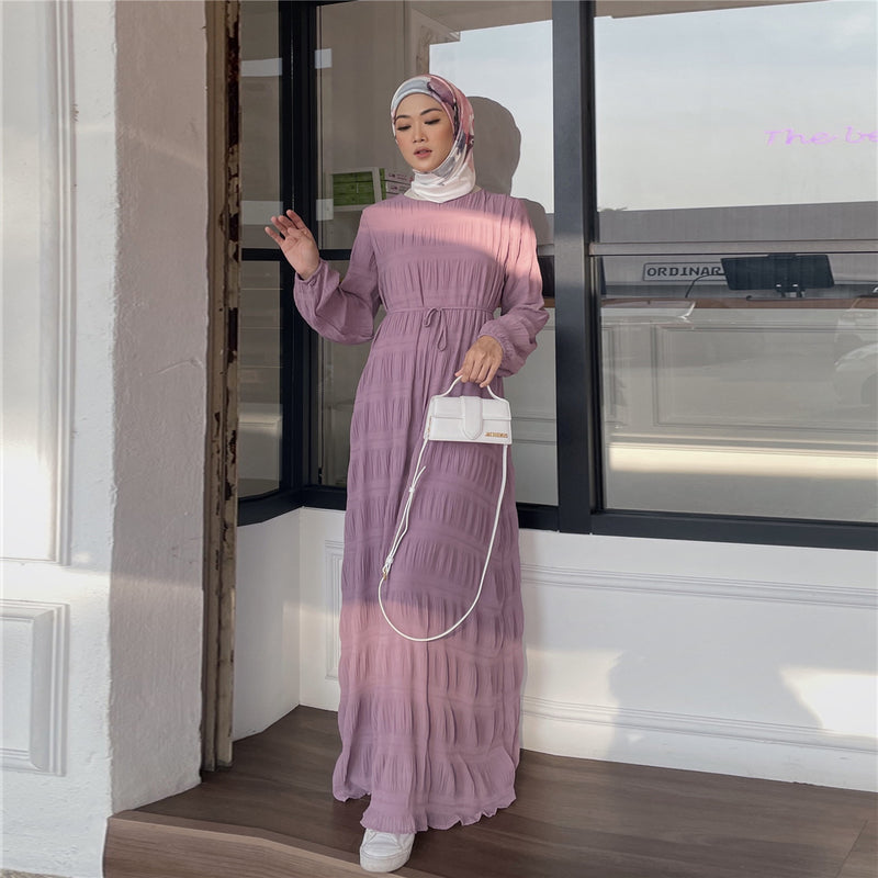 Pleated Chiffon Abaya Dress – Flowy Maxi Elegance