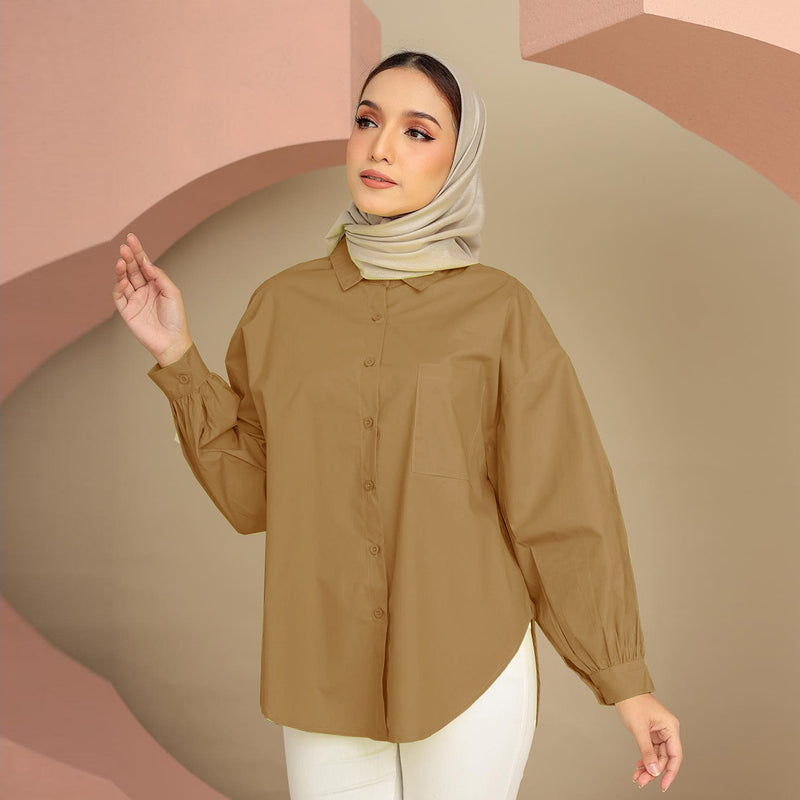 Solid Color Pocket Patchwork Blouse