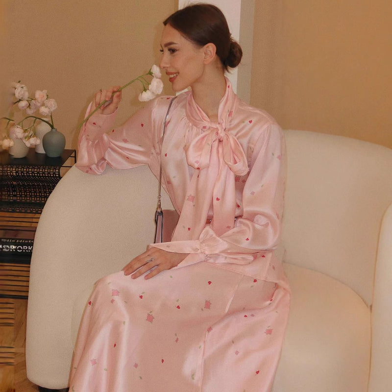 Floral Jacquard Satin Coat & Dress Set - Elegant Two-Piece Ensemble