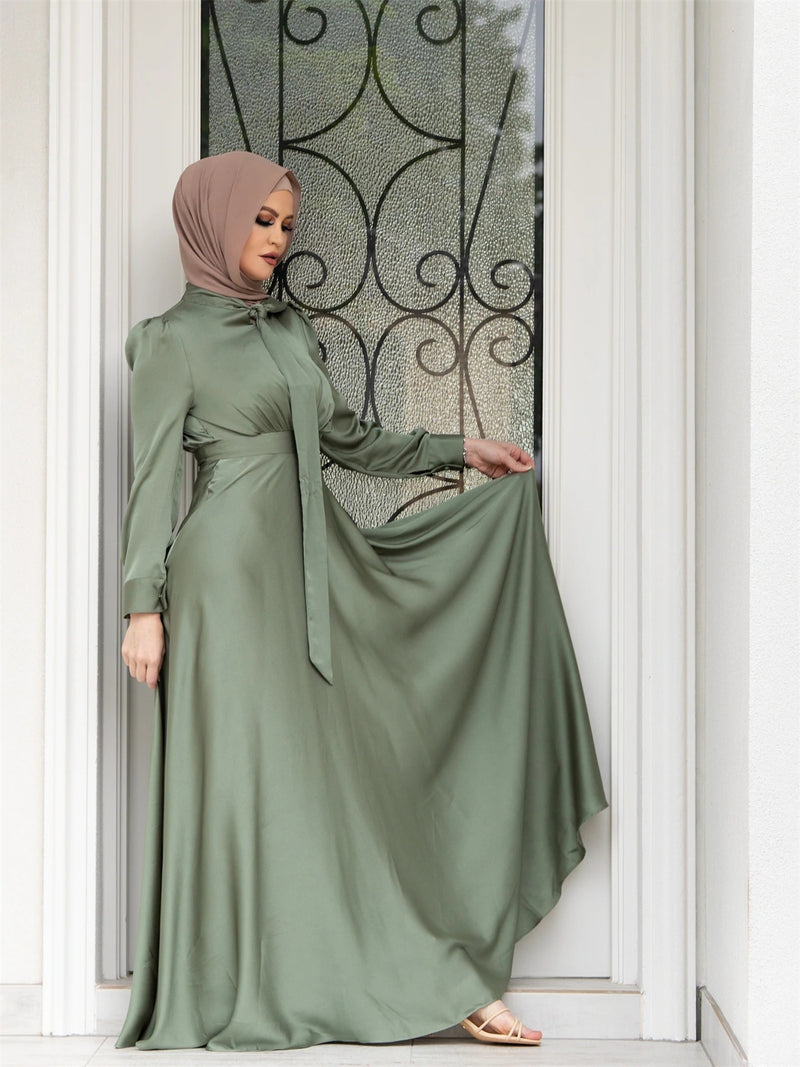 Elegant Satin Maxi Dress with Flared Skirt