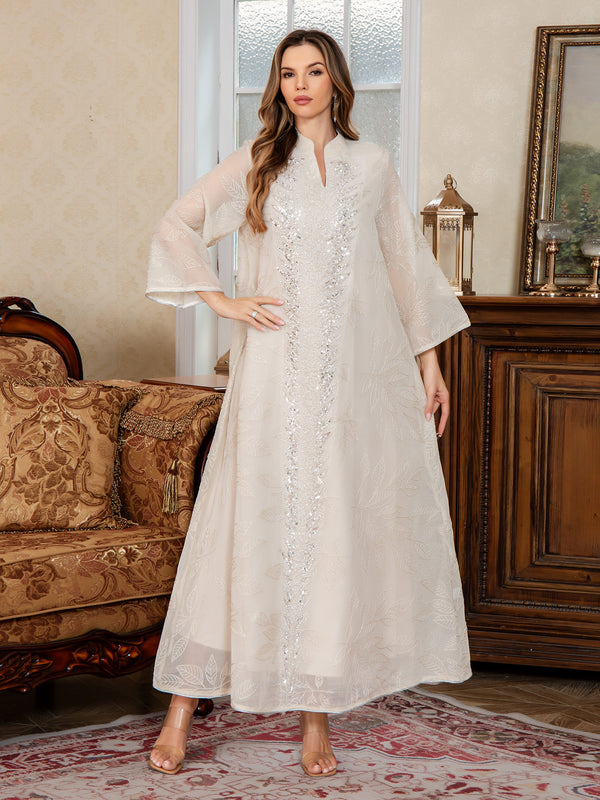Chiffon Embroidered Abaya Dress with Sequins