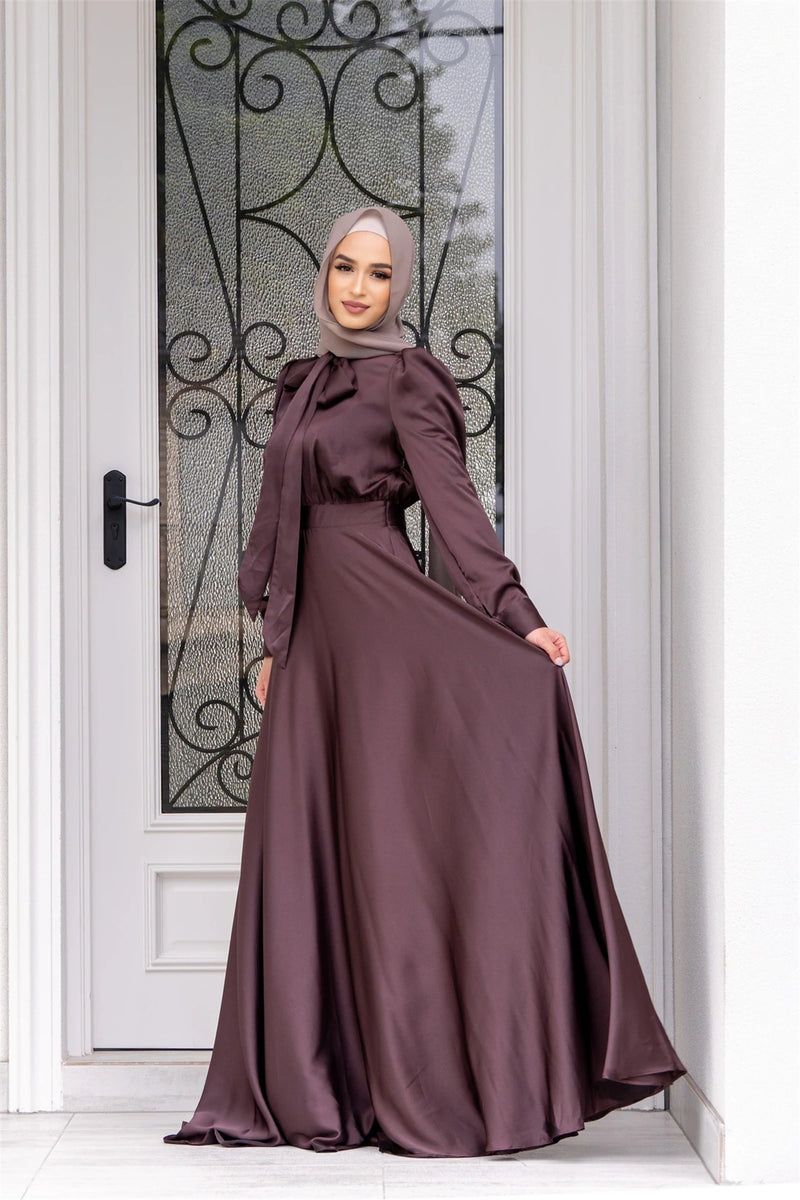 Elegant Satin Maxi Dress with Flared Skirt