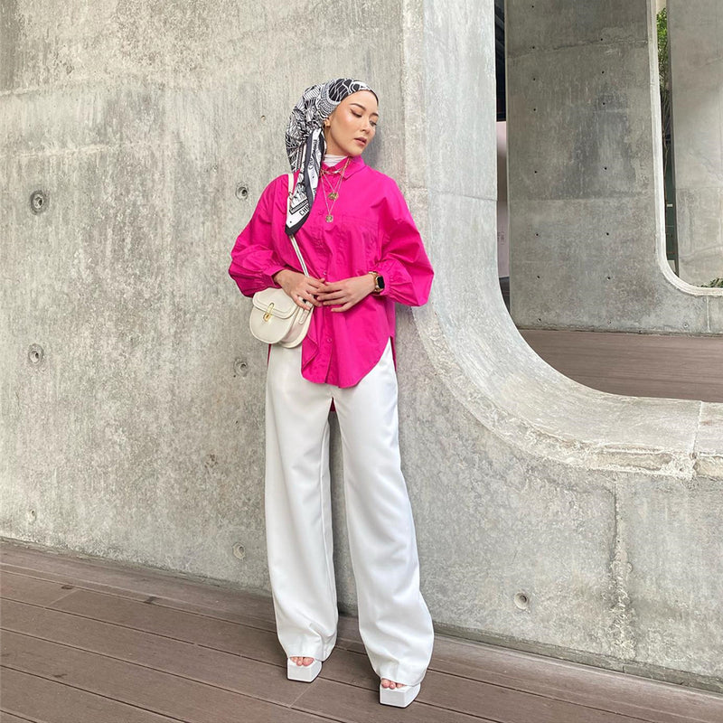 Solid Color Pocket Patchwork Blouse