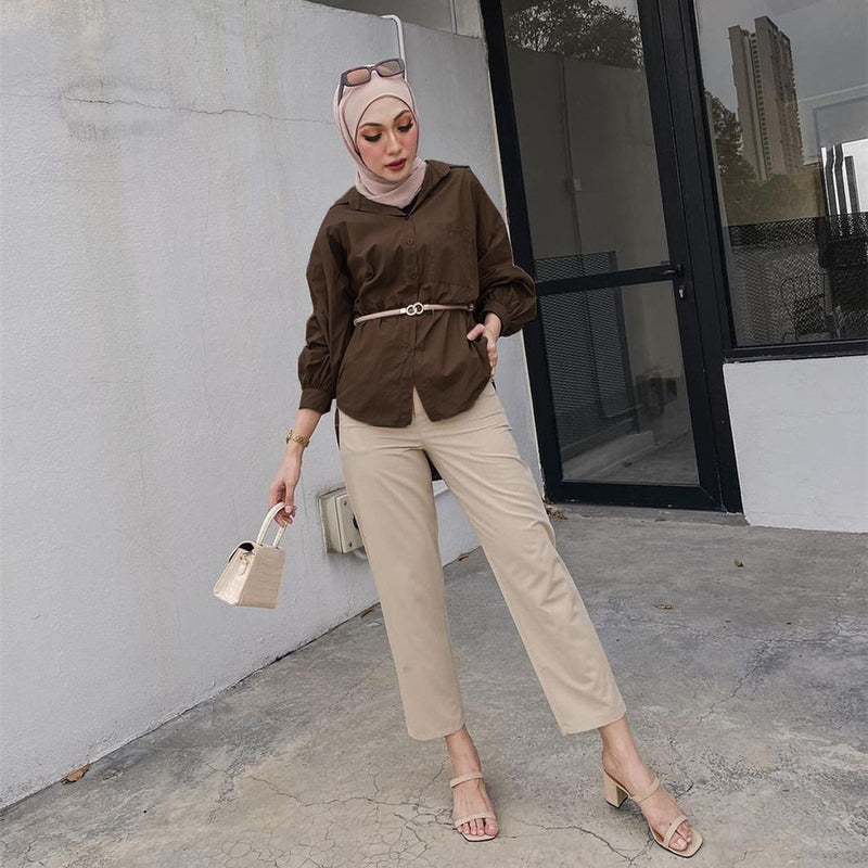 Solid Color Pocket Patchwork Blouse