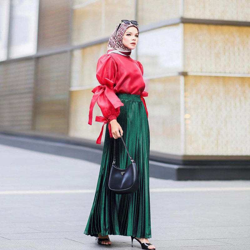 Pleated Flared Maxi Skirt