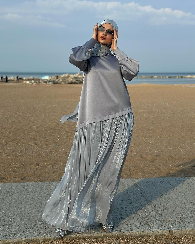Two-Tone Long Sleeve Maxi Dress