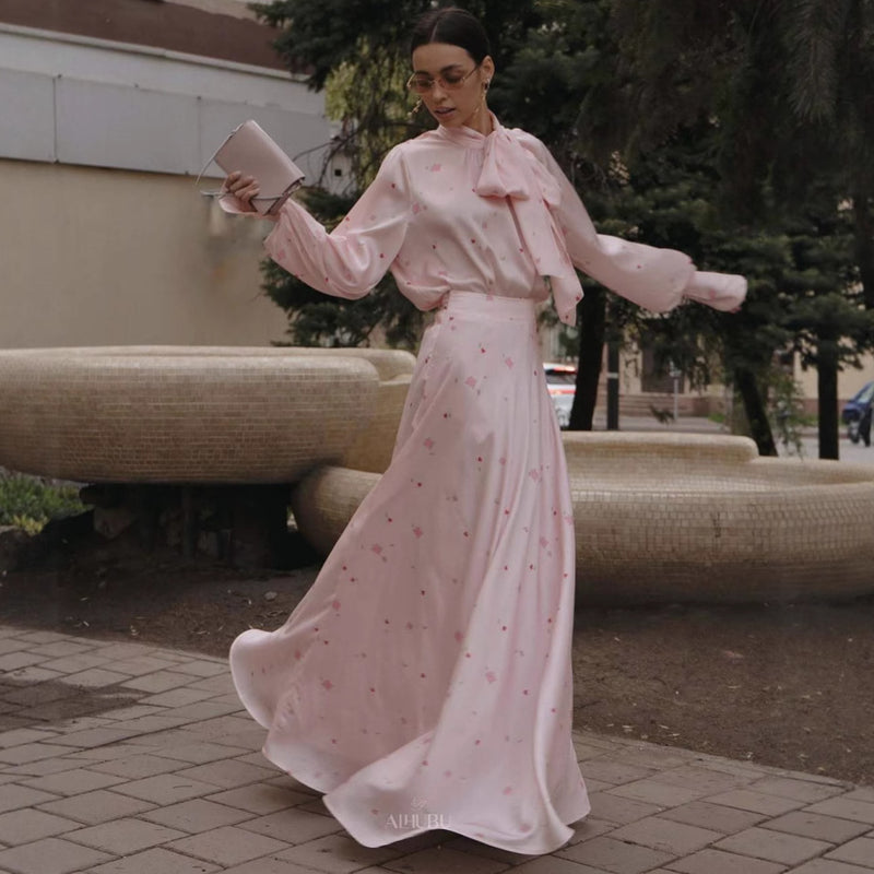 Floral Jacquard Satin Coat & Dress Set - Elegant Two-Piece Ensemble