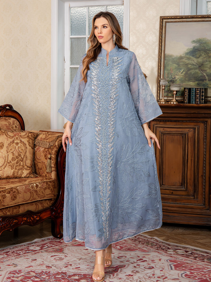 Chiffon Embroidered Abaya Dress with Sequins