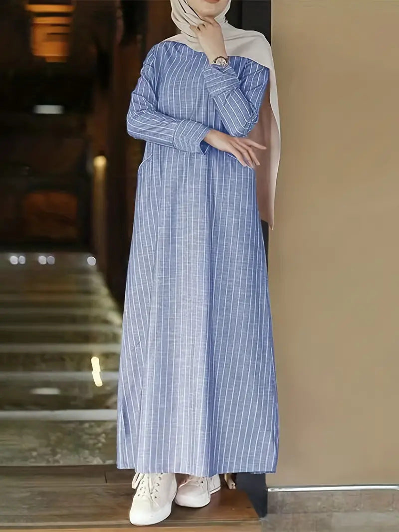 Striped Print Abaya Dress