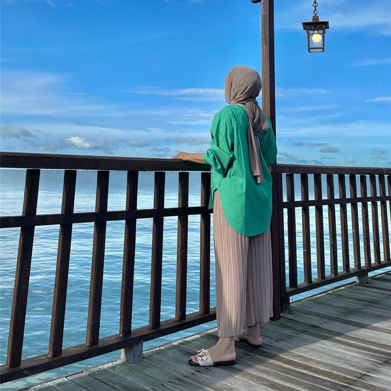 Solid Color Pocket Patchwork Blouse