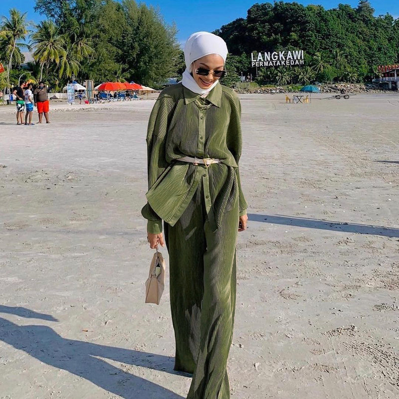 Pleated Wide-Leg Pants Set